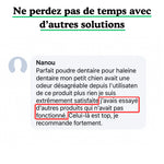 Poudre Dentaire - Haleine Fraîche et Dents Saines (60 Dosettes (120g) - Doseur Inclus - Pour Chien de plus de 3 mois)